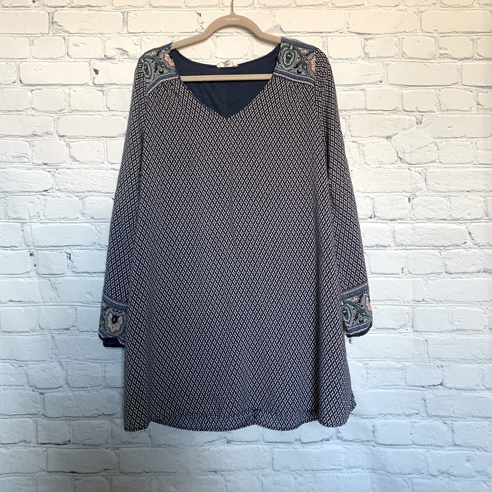 Anthropologie Entro navy long sleeve mini dress large L